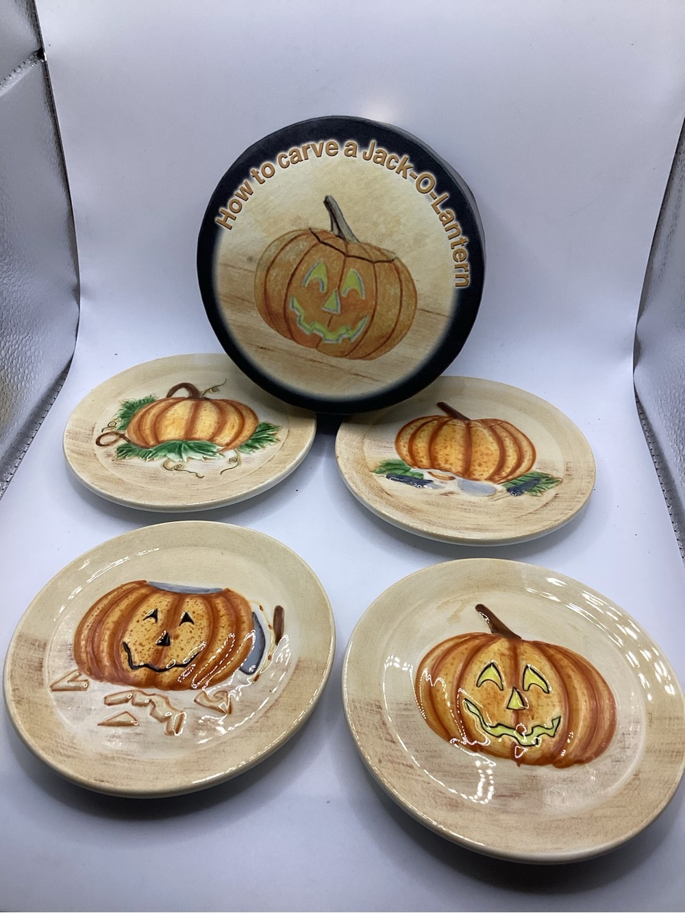 MWW Market "How to Carve a Jack-O-Lantern" ceramic mini plate set with box